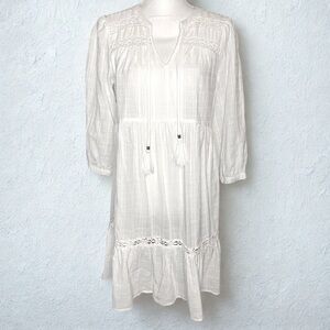 Knox Rose Boho Midi Dress White 100% Cotton Crochet Women Small